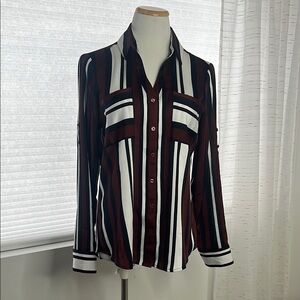 Express Portofini Striped Button-Up Shirt - Navy, White, and maroon M